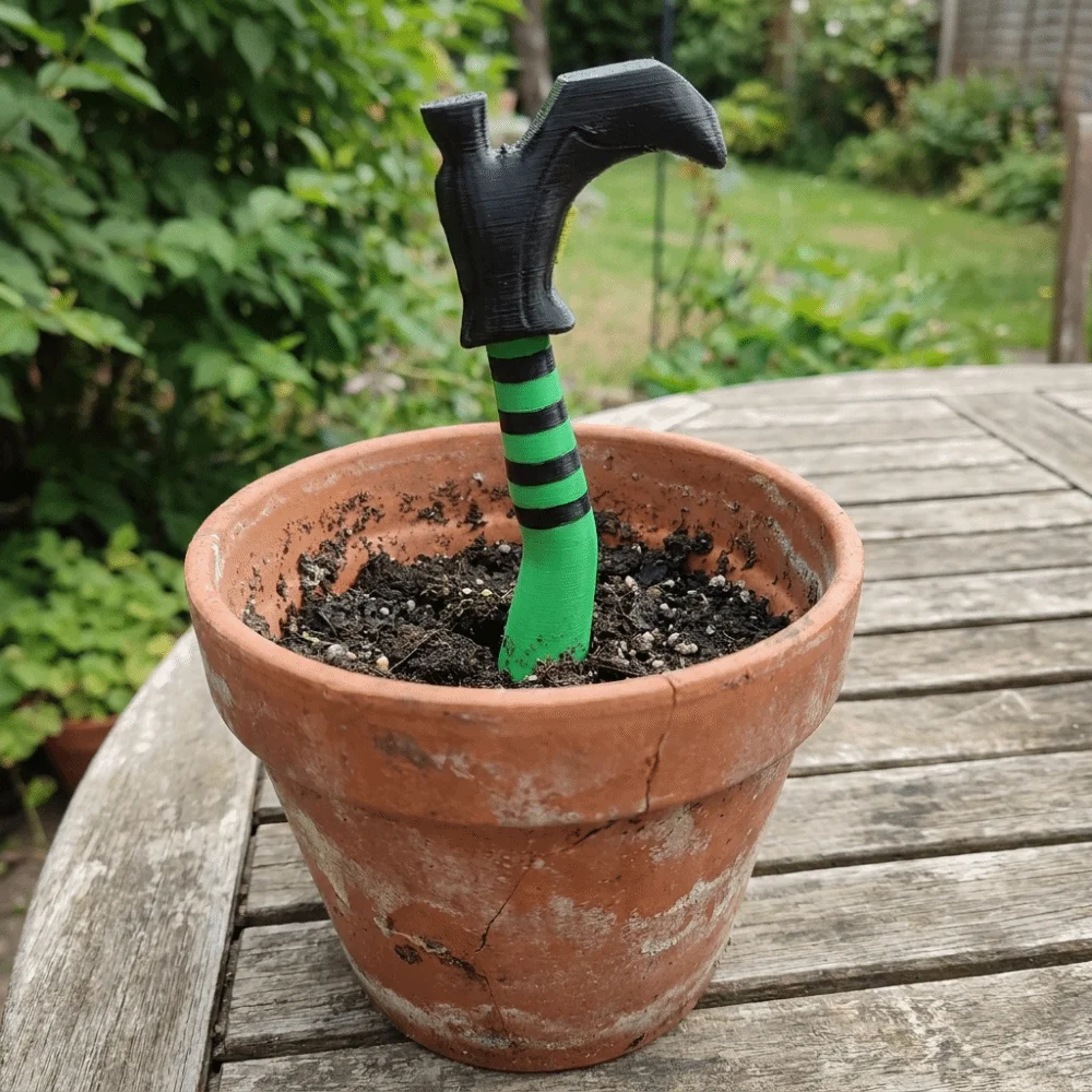 3D Printed Witch Boot Garden Decor Stake Durable Plastic Striped Design Halloween Flower Pot Ornament Lightweight Outdoor Use