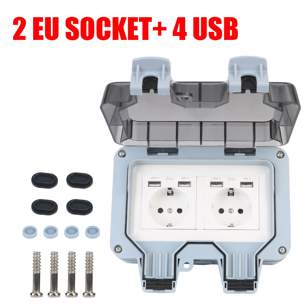 Dubbel Eu Stopcontact Voeding Schakelaar Socket 16a Buitenmuur Stopcontact Met Usb Opladen Voor Huis & Tuin Ip66 Weerbestendig