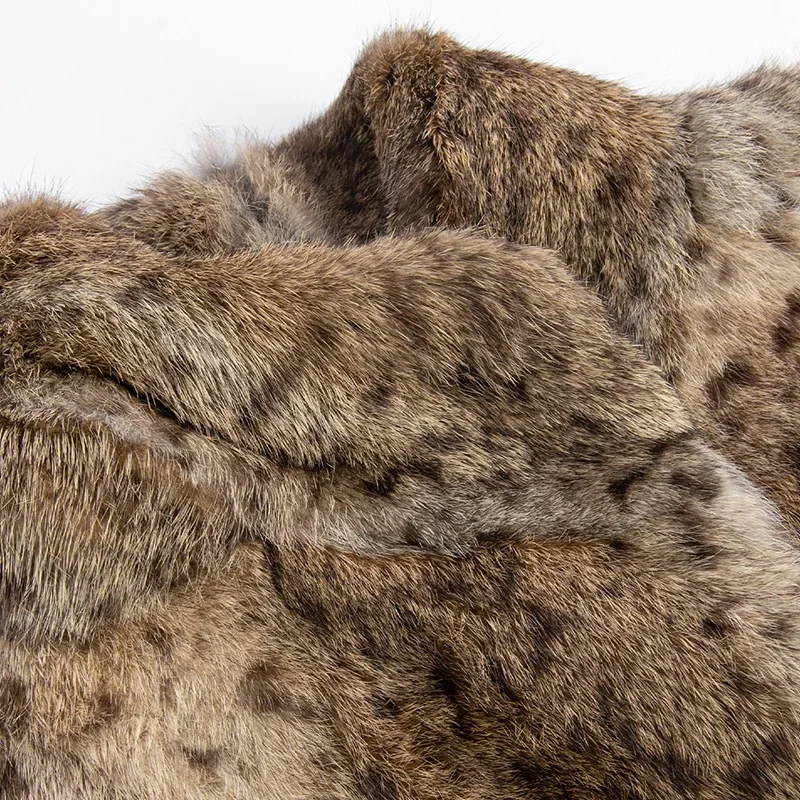 Abrigo de piel de conejo con cuello levantado para mujer, abrigo clásico con estampado de leopardo, elegante, largo medio, cálido, 2024