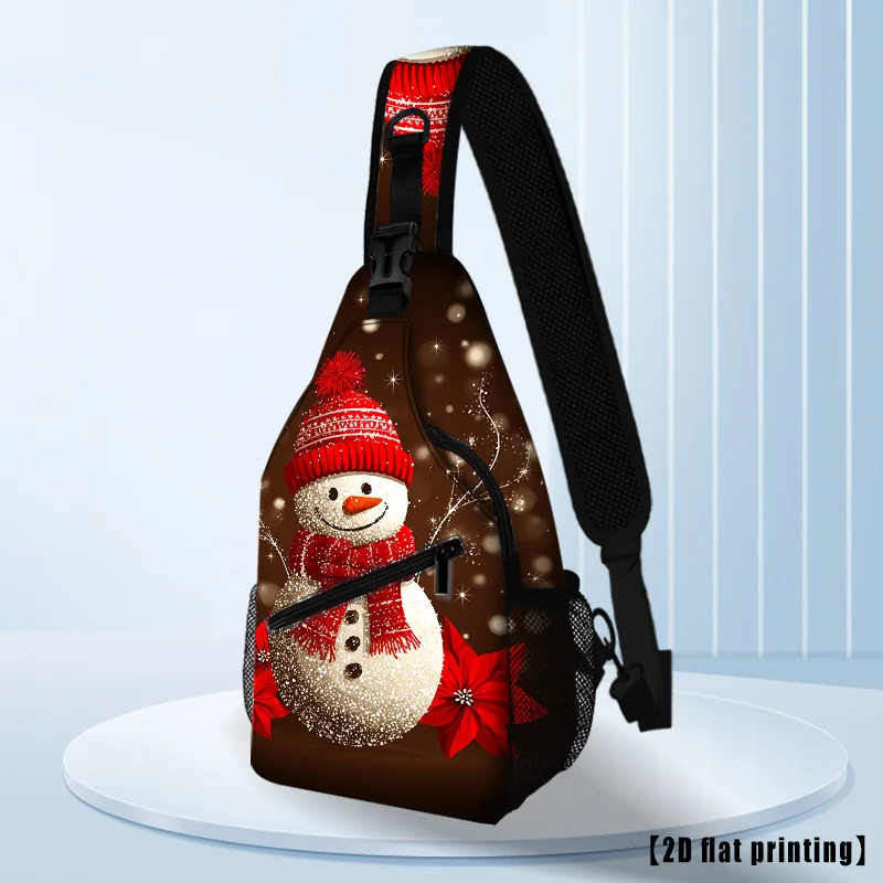 Men Women Christmas Snowman Joy Waist with Adjustable Strap Red Snowman Design Golden Accent Crossbody Backpack-like Hand