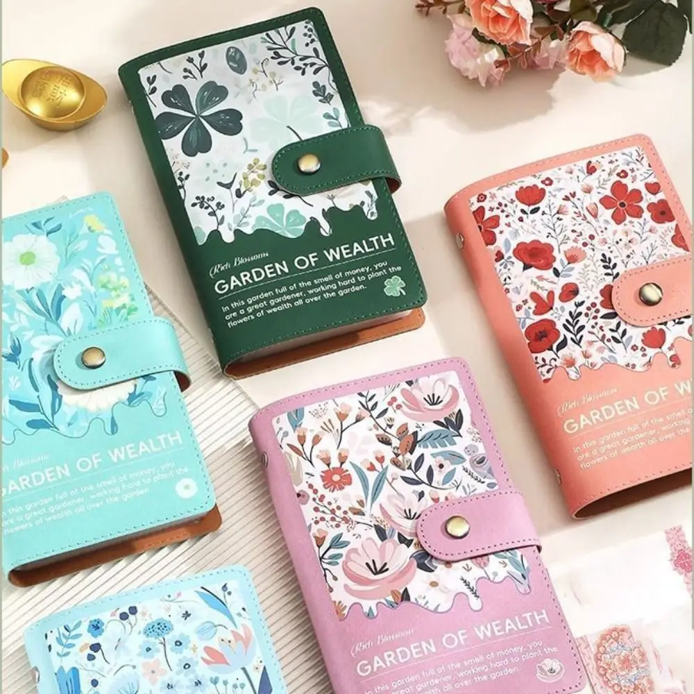 Leather 100 Envelopes Saving Money Binder Refillable Flower Printed Money Budget Planner Binder Cash Envelopes Loose-leaf