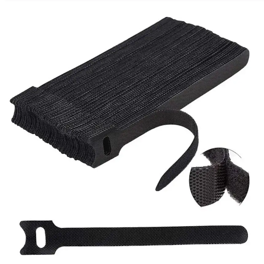 100 Cable Ties 150x12mm T-Buckle Strap Nylon Ring Strap Black Back-to-Back Data Cable Self-Adhesive Cable Management Ties