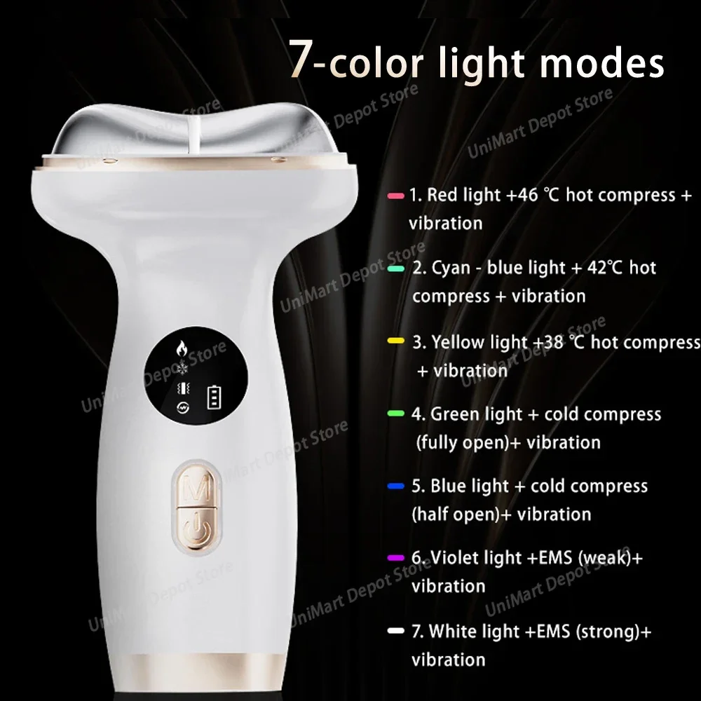 EMS Neck & Facial Massager, 7-Color LED Light Therapy, V-Line Chin Lifting for Double Chin & Neck Wrinkle Reduction