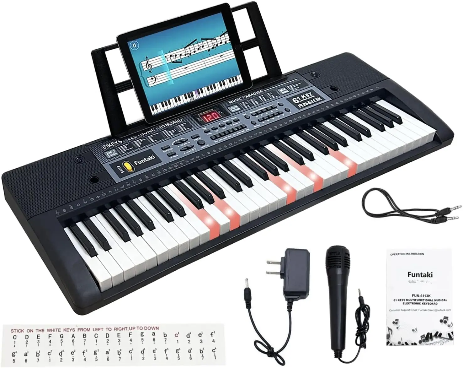 61-Key Lighted Keyboard Piano with Stand, Portable Digital S