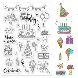 Happy Birthday Clear Silicone Stamps Cake Flowers Balloons for Card Making Decoration and DIY Scrapbooking Photo Decor
