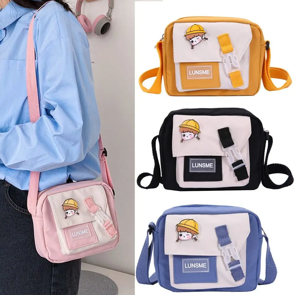 Cute Women Canvas Zipper Bag Ins Style Student Tote Shoulder Messenger Bag Small Satchel Travel Purse Handbag