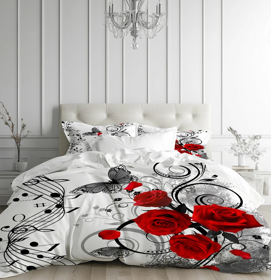 

3D Printed Quilt Cover Set Elegant High-End Beauty Rose Bedding Cover Pillowcase Luxury Home Textiles Floral Duvet Cover Sets