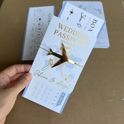 30/50pcs Wedding Invitation With Gold Foil, Passport And Tickets, RSVP Save The Date Card, Birthday Party Invite Card
