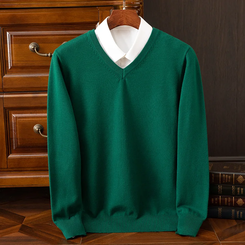 Cashmere sweater Men Autumn and Winter Casual V-Neck Long Sleeve Pullover Sweater Cashmere Knitwear Fashion Tops