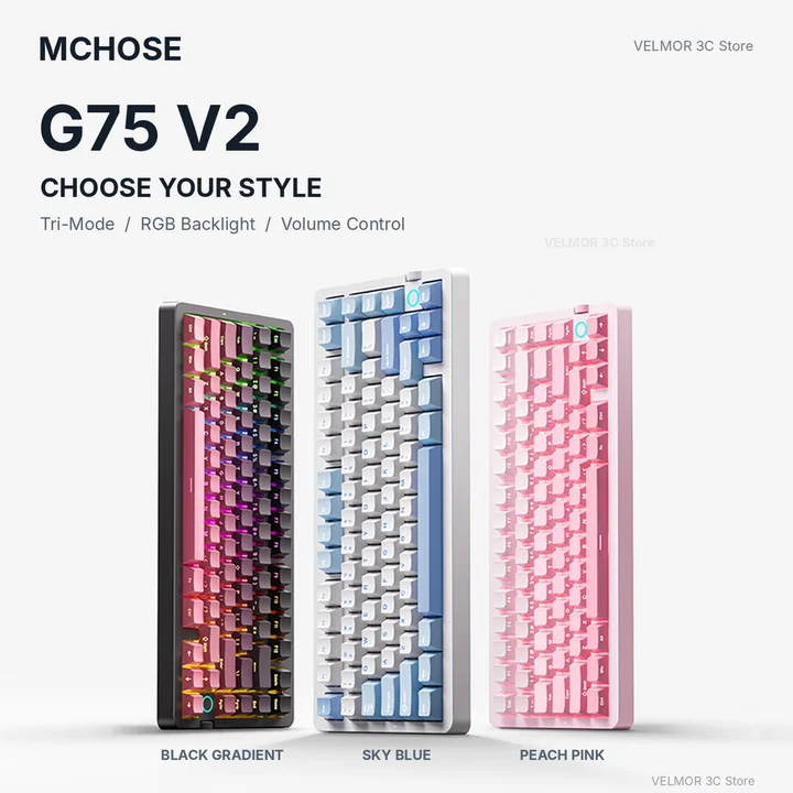 MCHOSE G75 V2 Wireless Mechanical Gaming Keyboard Tri Mode Bluetooth RGB Hot Swap Gasket Mount PBT Keycaps Volume Knob for PC