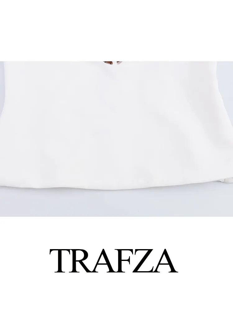 TRAFZA Summer Elegant Woman Sexy Sleeveless Backless Vest Retro Casual Tops Women Solid Halter Neck Hollow Decorate Tops