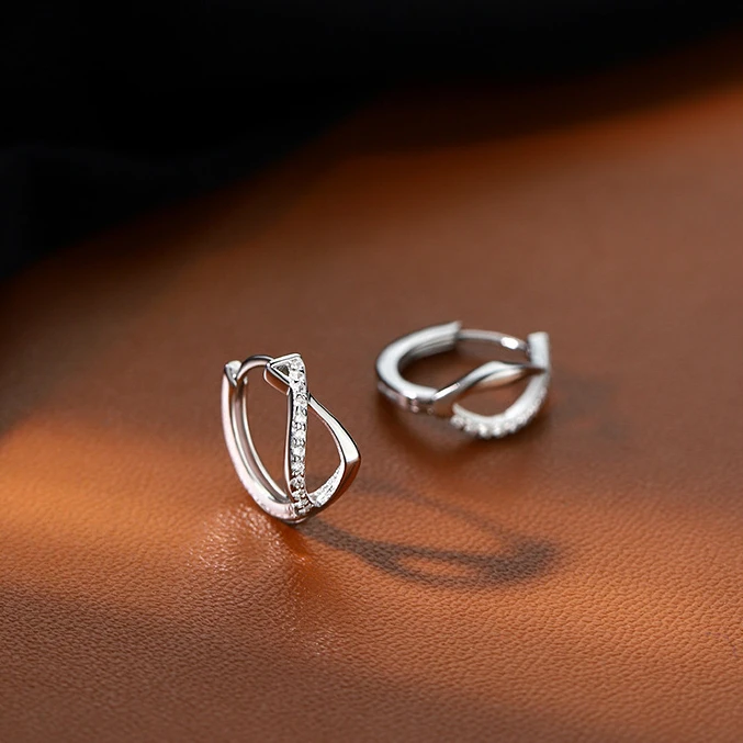 

925 Sterling Silver Geometry hoop Earrings Temperament Simple Inlaid for Women Wedding Jewelry Accessories