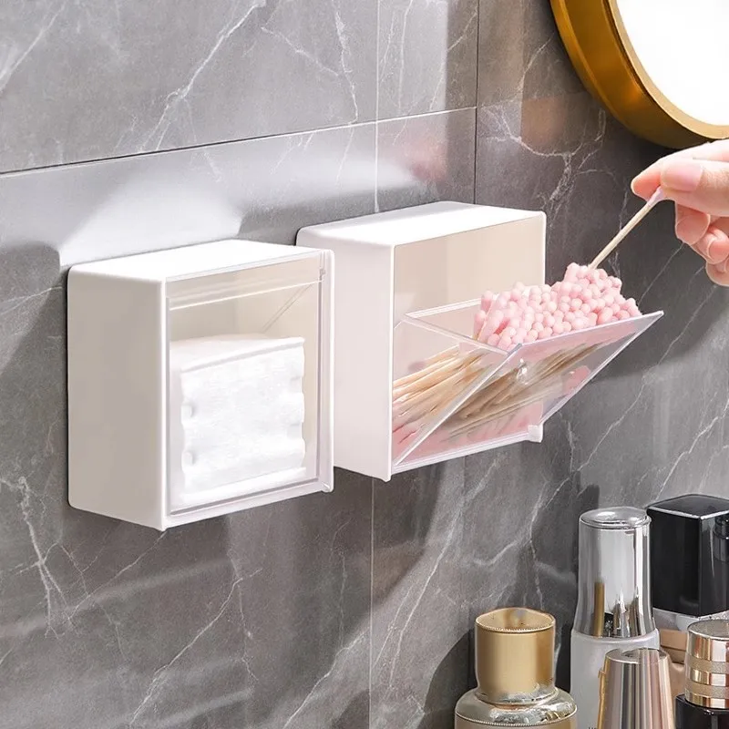 Casa de banho à prova dwaterproof água fixado na parede caixa organizador para maquiagem cotonetes puffs laços cabelo batom armazenamento