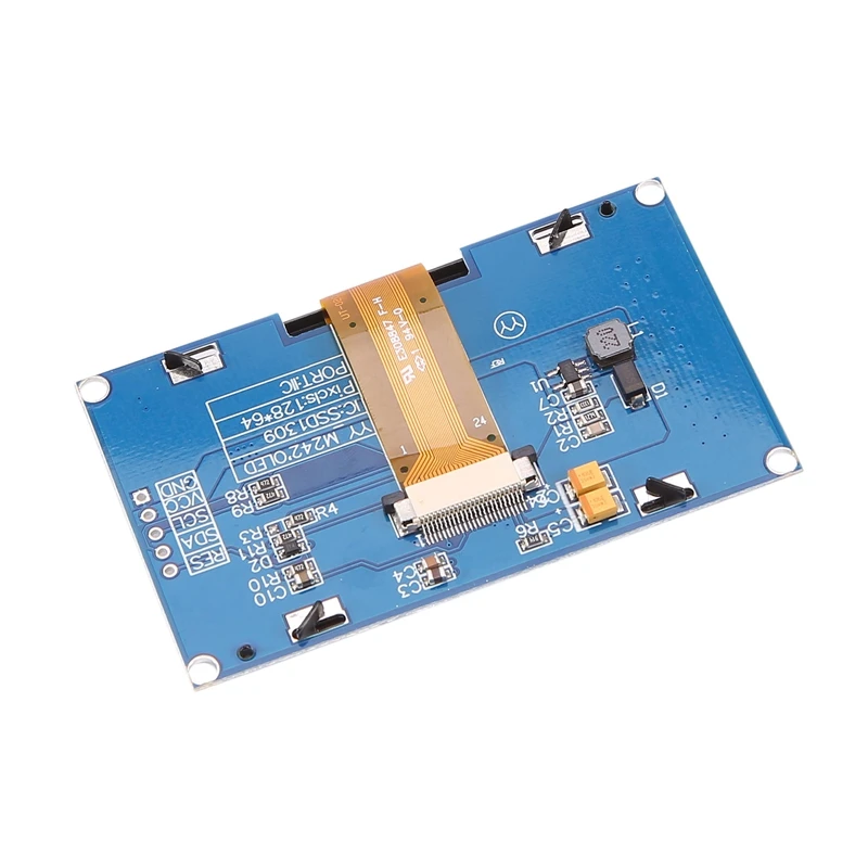 並列インターフェイス用oledディスプレイモジュール、青色テキスト、7ピン、2.42インチ、128x64、3.3v、ssd1309、i2c、iic