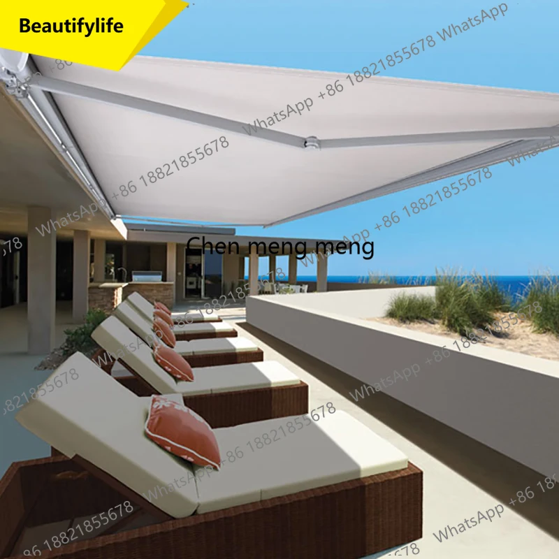A55 Full Cassette Electric Retractable Awning Waterproof Folding Arm Canopy for Balcony Patio & Outdoor Motorized Sun & Rain She