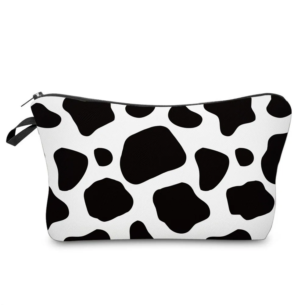 

Black and white cow Makeup bag 3D digital printed pattern portable travel storage toiletry bag