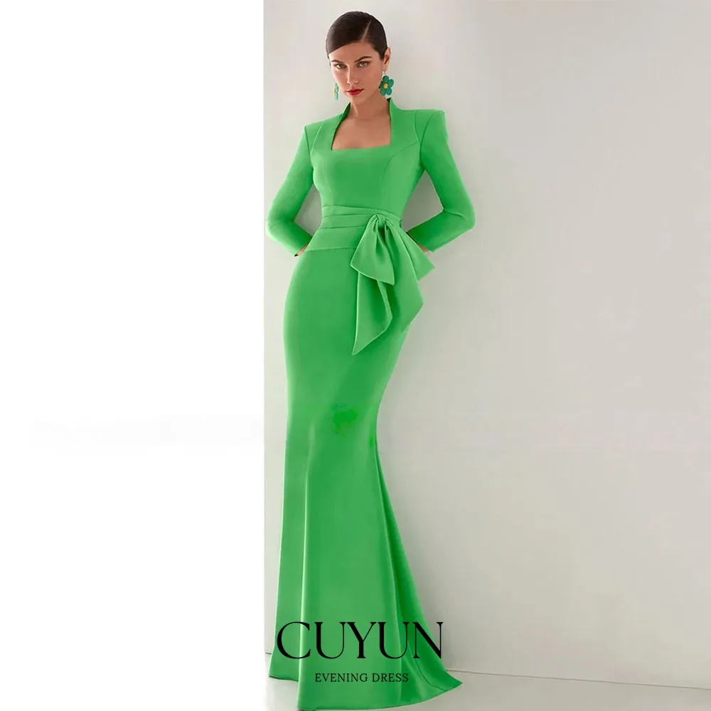 CUYUN Aangepaste Zeemeermin Avondjurken Groene Strik Lange Mouwen Elegante Bruiloft Gast Jurken Vrouwen 2026 Formele Feestjurk