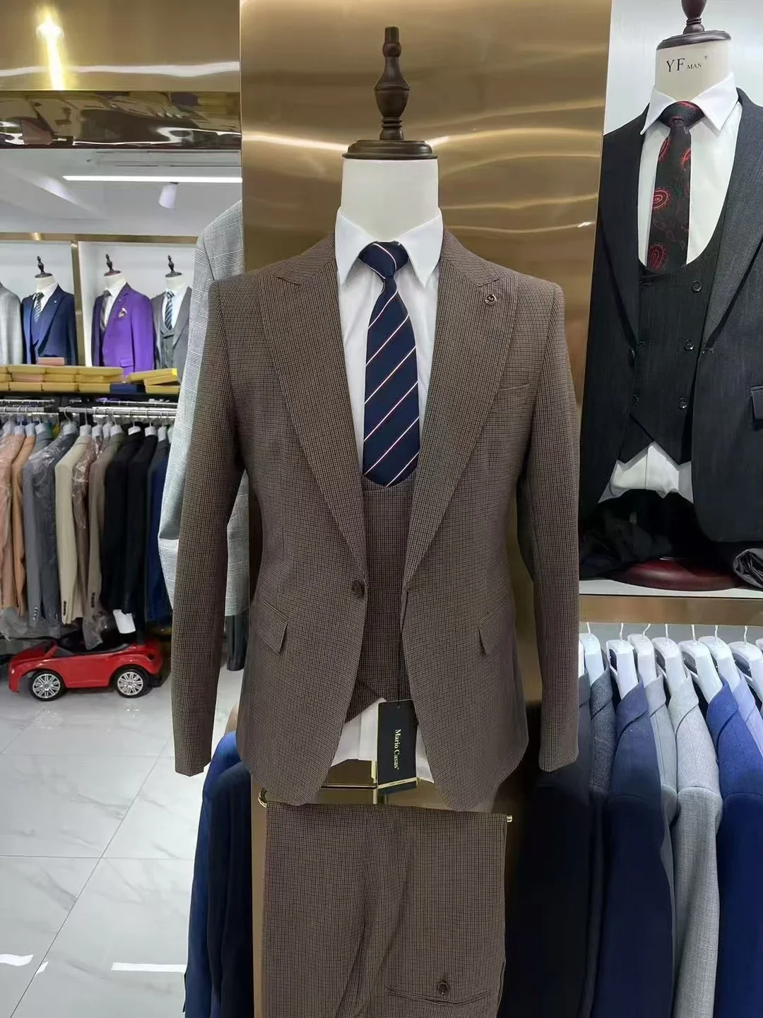 Traje Formal de 3 piezas para hombre, traje de boda a cuadros grises, ropa para hombre, 2024