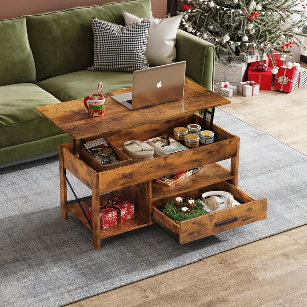 Coffee Table, 39" Lift Top Coffee Table with Hidden Compartment, Storage Drawers and Storage Shelf for Living Room