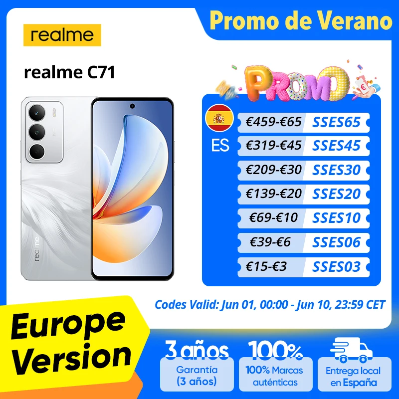 Versión global del smartphone realme C71 4G con pantalla Eye Comfort de 6,67 pu…
