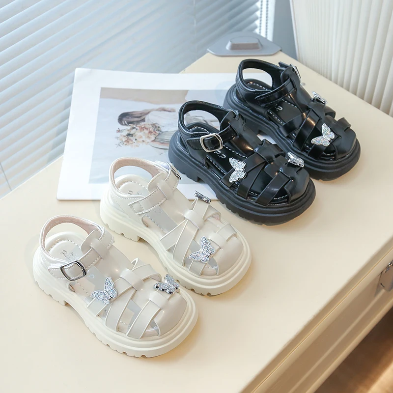 

Fashion Butterfly Kids Sandals Soft Thick Bottom Non-slip Girls Sandals Toddler Children's Shoes Summer Woven Roman Beach Shoes