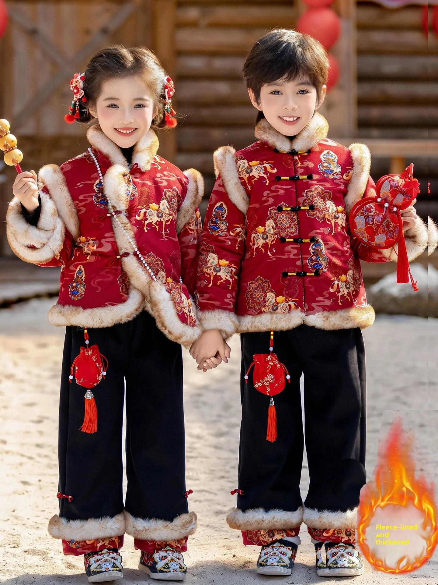 

Набор традиционной китайской одежды (ханьфу) для детей: наряд для выступлений, праздничный костюм на Новый год, тан-костюм для мальчиков, зимняя одежда для девочек