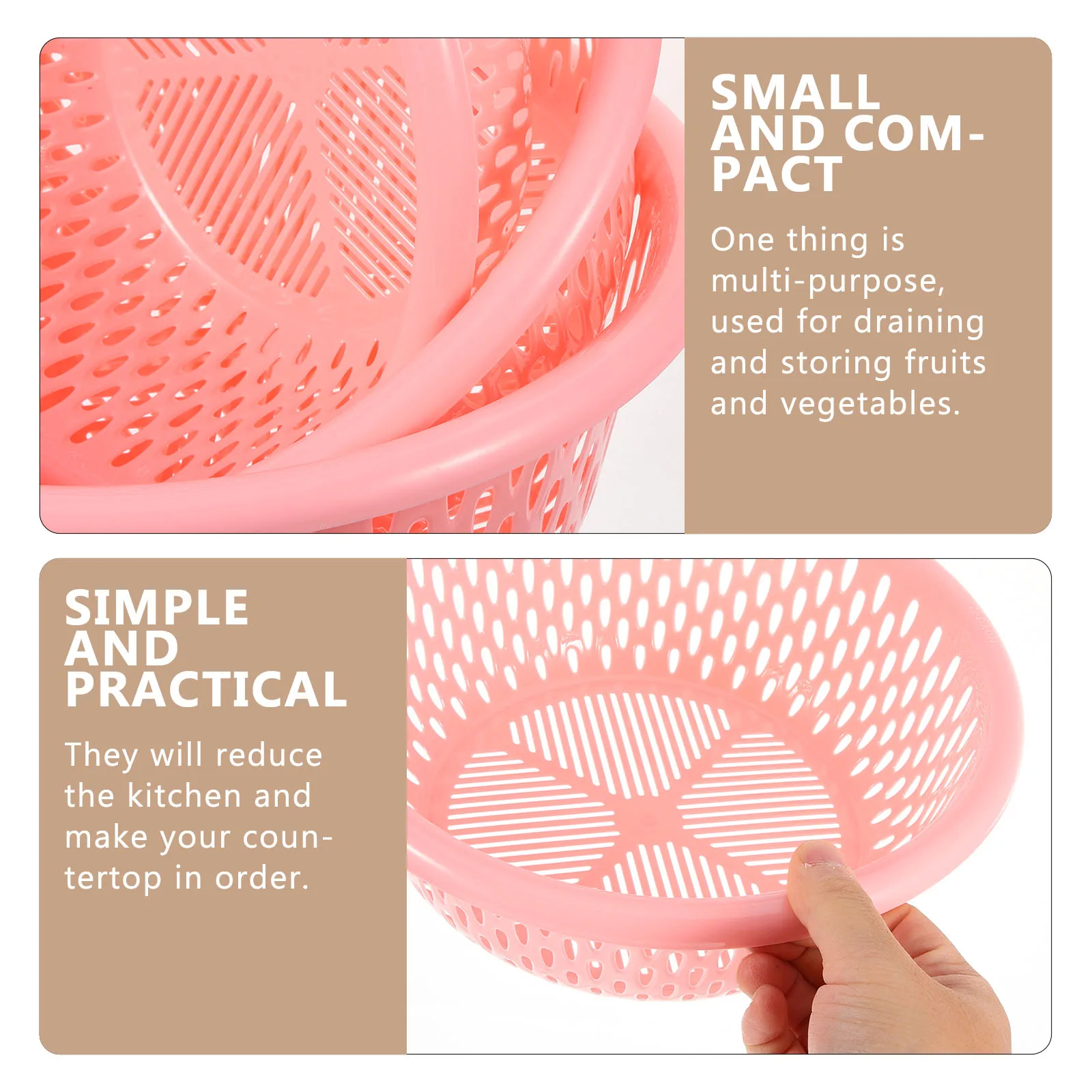 

3pcs Kitchen Colander Set with Fine Filter Holes for Fruit Vegetable Draining Storing Rice Cleaning Baskets Plastic Three Piece