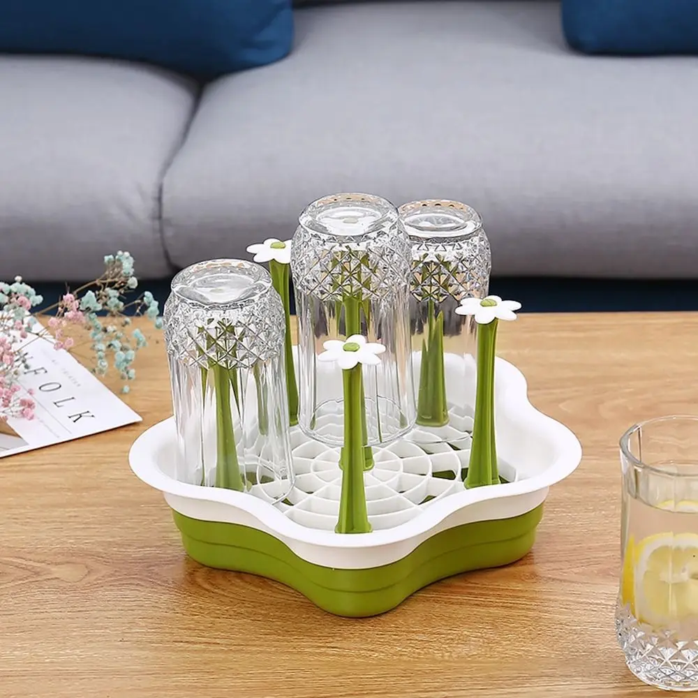 Durable Plastic Cup Drying Rack 6 Holders Detachable Glass Cup Drainer Holder with Anti Slip Base Glass Drain Rack Kitchen