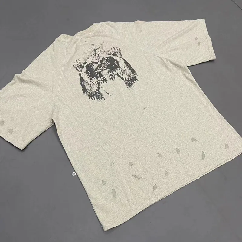 Vintage Distressed Washed Worn Summer Saint Tshirts Graffiti Flower Wreath Portrait Jesus Splashed Ink Short Sleeve Men Women