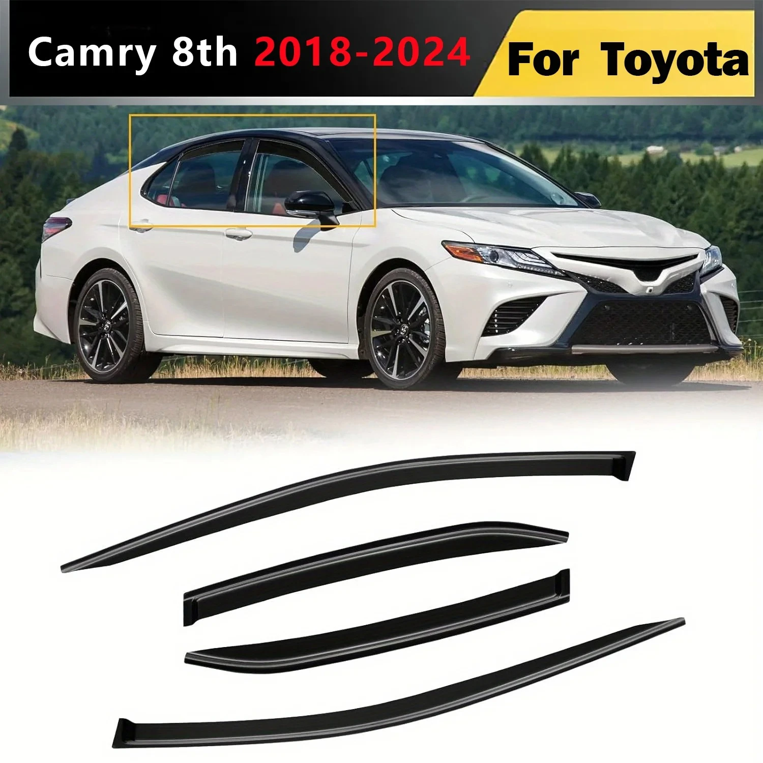 

For Toyota Camry 8th 2018 2019 2020 2021 2022 2023 2024 Awnings Shelters Window Visor Sun Rain Deflector Guards Weathershield