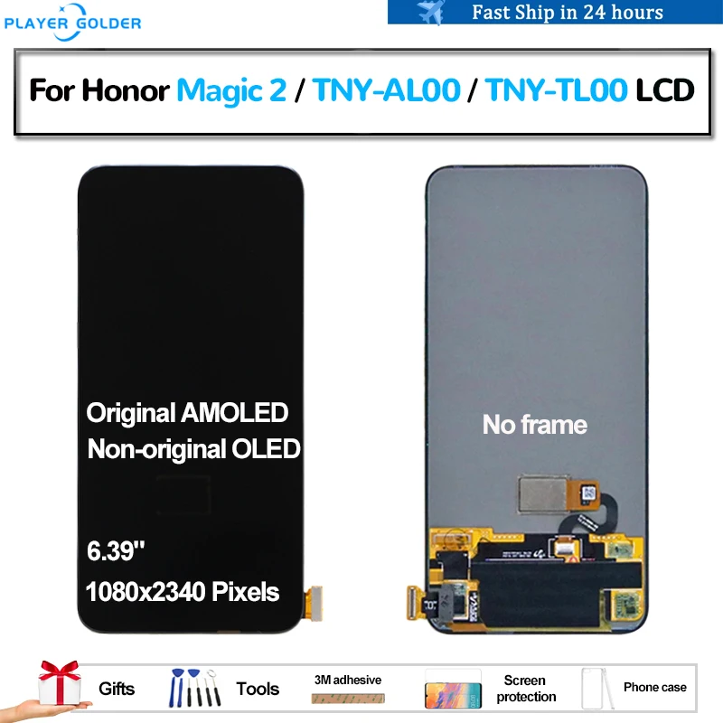 Original AMOLED For Honor Magic 2 TNY-AL00 TNY-TL00 Pantalla lcd Display Touch Panel Screen Digitizer Assembly Replacement OLED