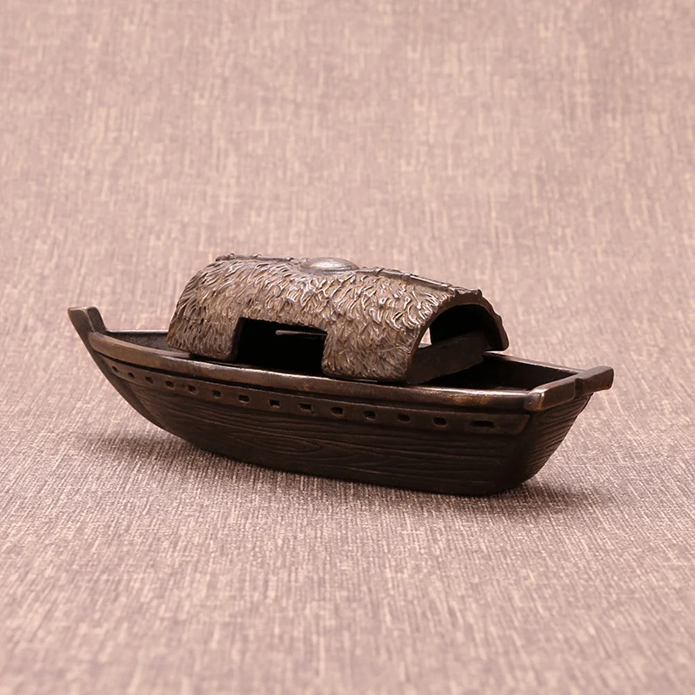 

1pc Copper Fishing Boat Desktop Adornment Carving Artware Creative Handicraft For Home Office Mall Indoor Outdoor Decor