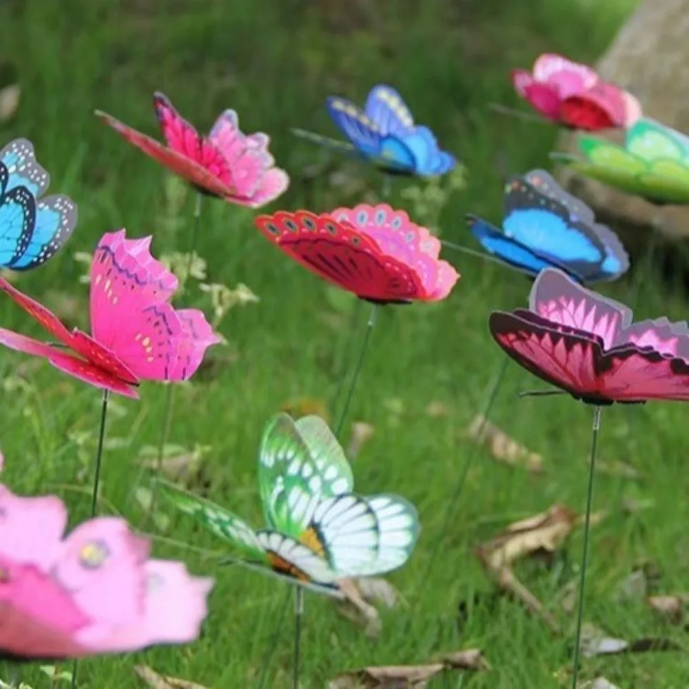 10pcs Gifts Colorful Butterfly Stakes Ornaments Plant Plug Artificial Butterfly Sweet Butterfly Decor Lawn Decoration