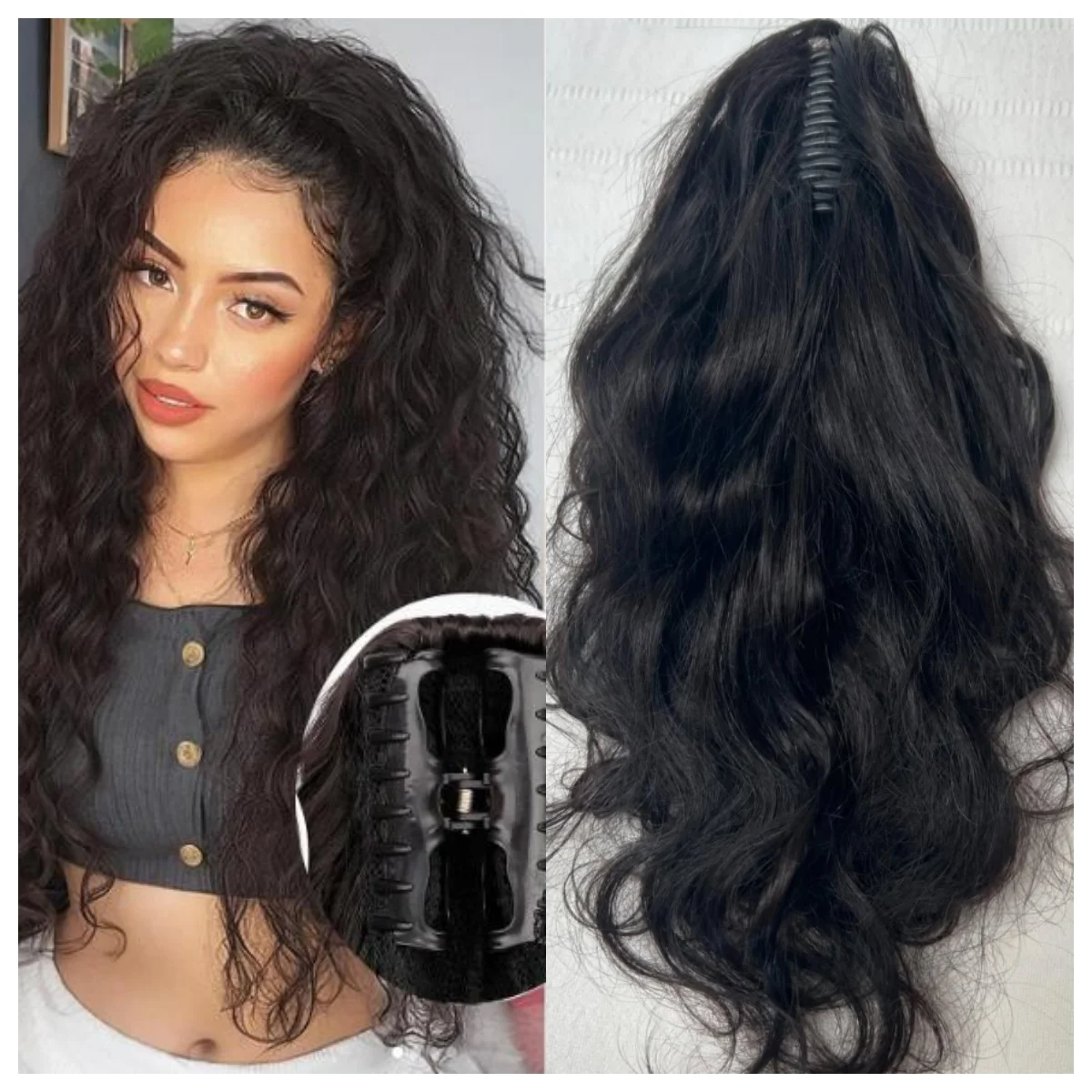 

Ponytail Extension, 22 inch Claw Clip Long Ponytail, Suitable for Women's Wavy Layered Ponytail Extension, Synthetic Wig