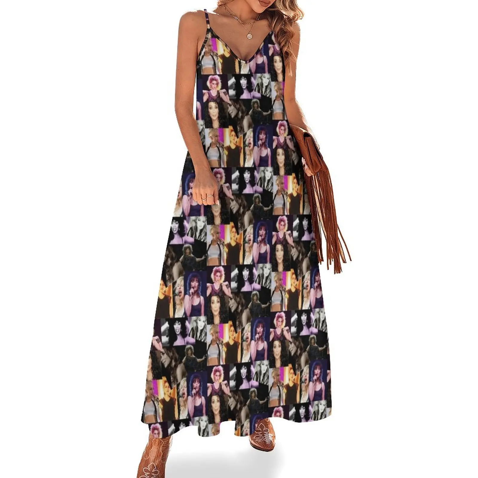 

1980s woman rock bands collage Sleeveless Dress summer outfits for women 2025 dresses summer woman 2025 Dress
