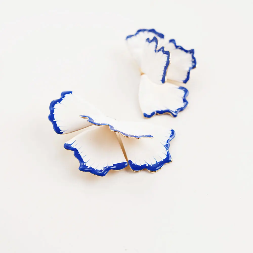 الأبيض الأزرق فراشة بوهو بيان وأقراط المينا الرجعية جميلة المعادن مجوهرات للنساء الفتيات اكسسوارات الحفلات #2