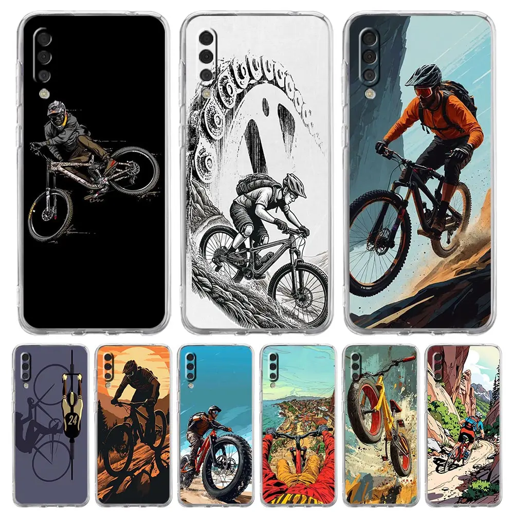 Transparent Phone Case for Samsung Galaxy A16 A14 A12 A22 A24 A26 A36 A56 A42 A06 A20 A30 Soft TPU Cover Autumu Bike Cycling Bag