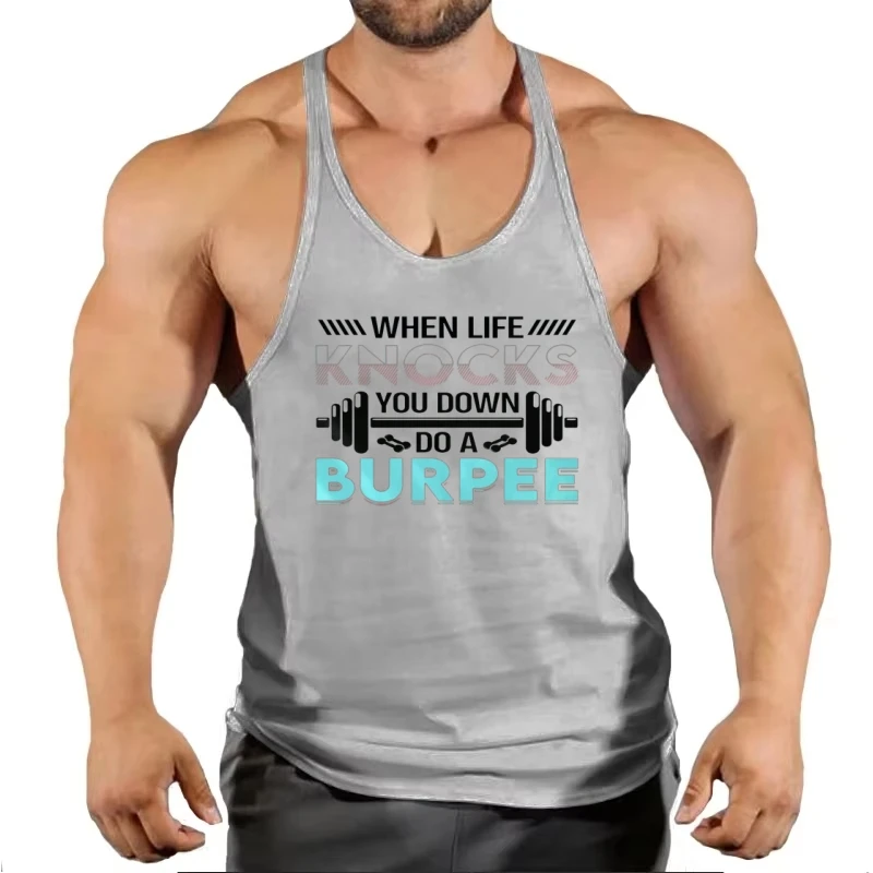Men's Vest, Life Challenge Print, Barbell Graphics Y Back Stringer Vest-Gym Fitness and Workout Muscle Vest Sleeveless Tracksuit