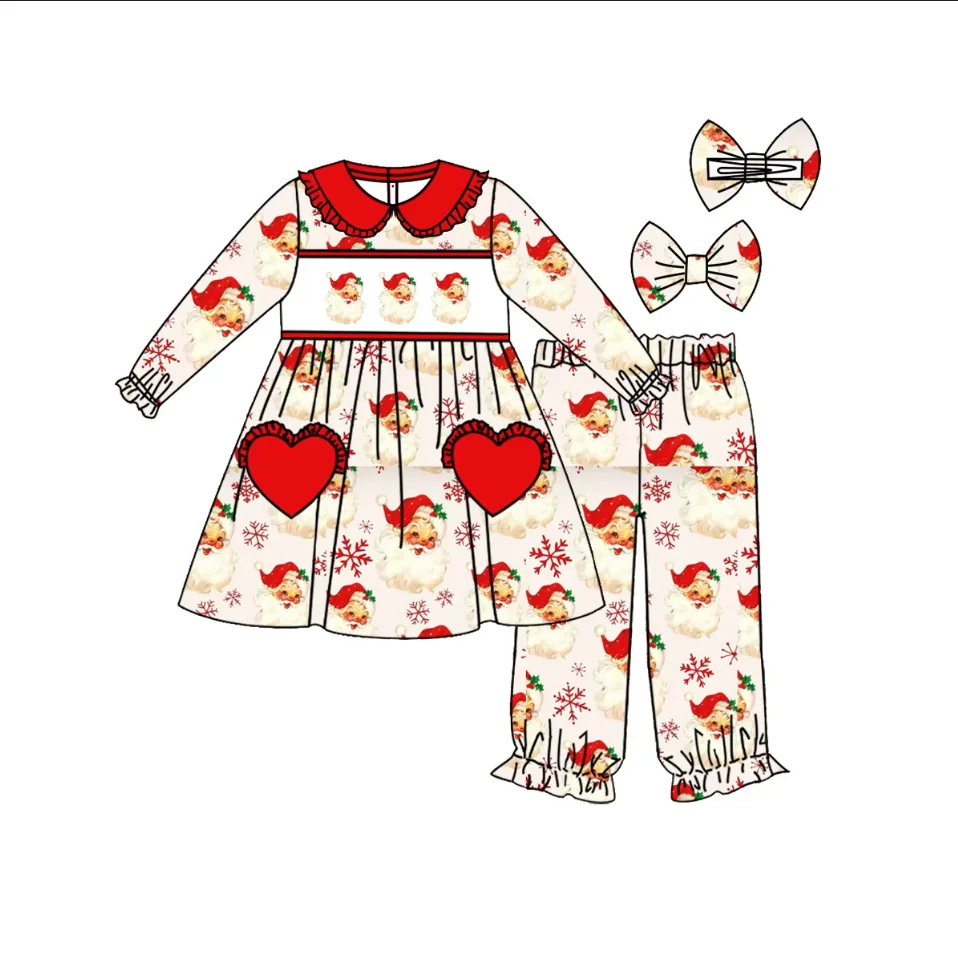 

Children Christmas Outfits Ruffles Girls Red Santa Claus Pajamas Set Kids Candy Tree Print Pyjamas Clothing