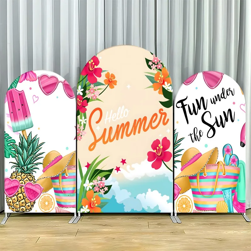 

Arch Backdrop Cover Single Side Summer Pineapple Flowers Sun Fun Beach Vibes Party Decoration Photo Booth Background Event Props