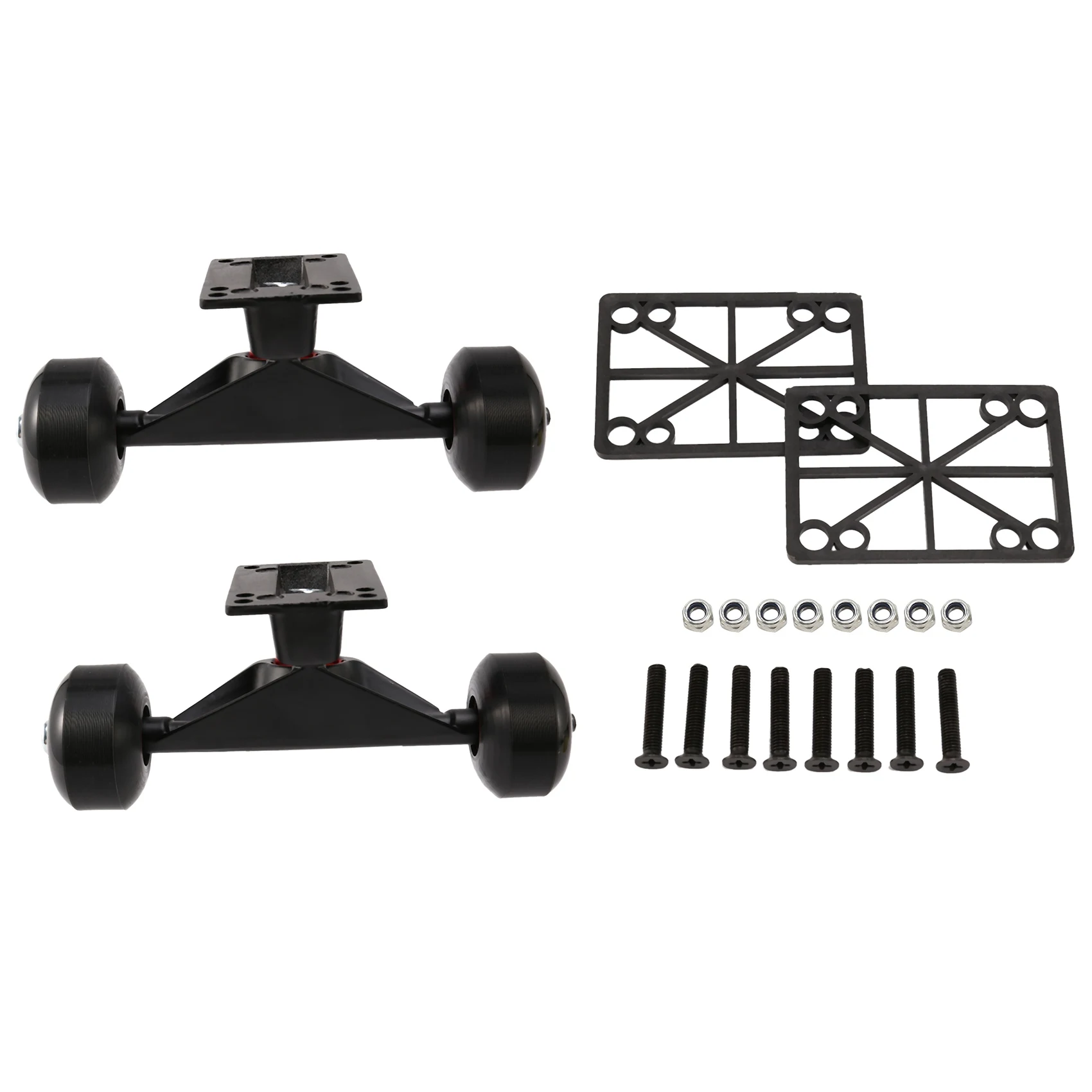 2 Sets Skate Board Wheels Aluminum Alloy Skateboard Trucks Rubber Four-Wheel Longboard Parts Mini Cruiser,Black