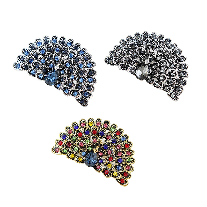 1PCS Fashion Retro Rhinestone Peacock Open-screen Brooch For Women Clothing Coat Jewelry Accessries