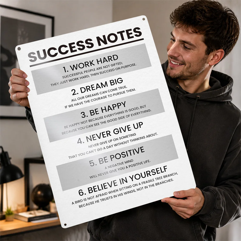 Success Notes Checklist Textured Metal Poster Minimalist Wall Art For Home Office Customized Aluminum Sign Encouragement Gift