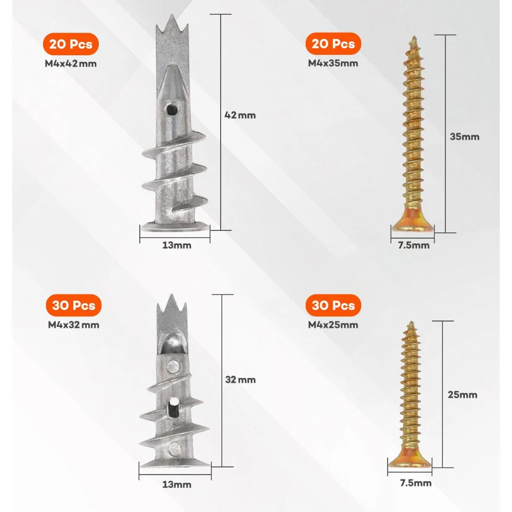 الأظافر الألياف غاطسة مسامير التنصت الذاتية مسامير حلزونية M4 سبائك الزنك أبو بريص مدفوعة توسيع أنابيب مسامير النجارة