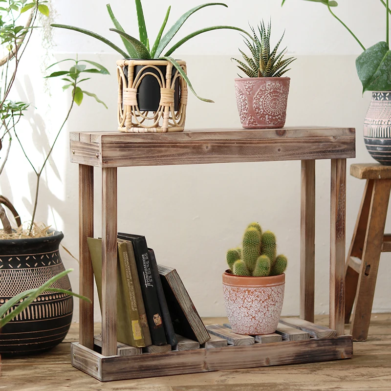 Vintage Wooden Plant Stand - 3-Tier Outdoor Patio Flower Holder, Rustic Garden Storage Shelf with Weather-Resistant Design