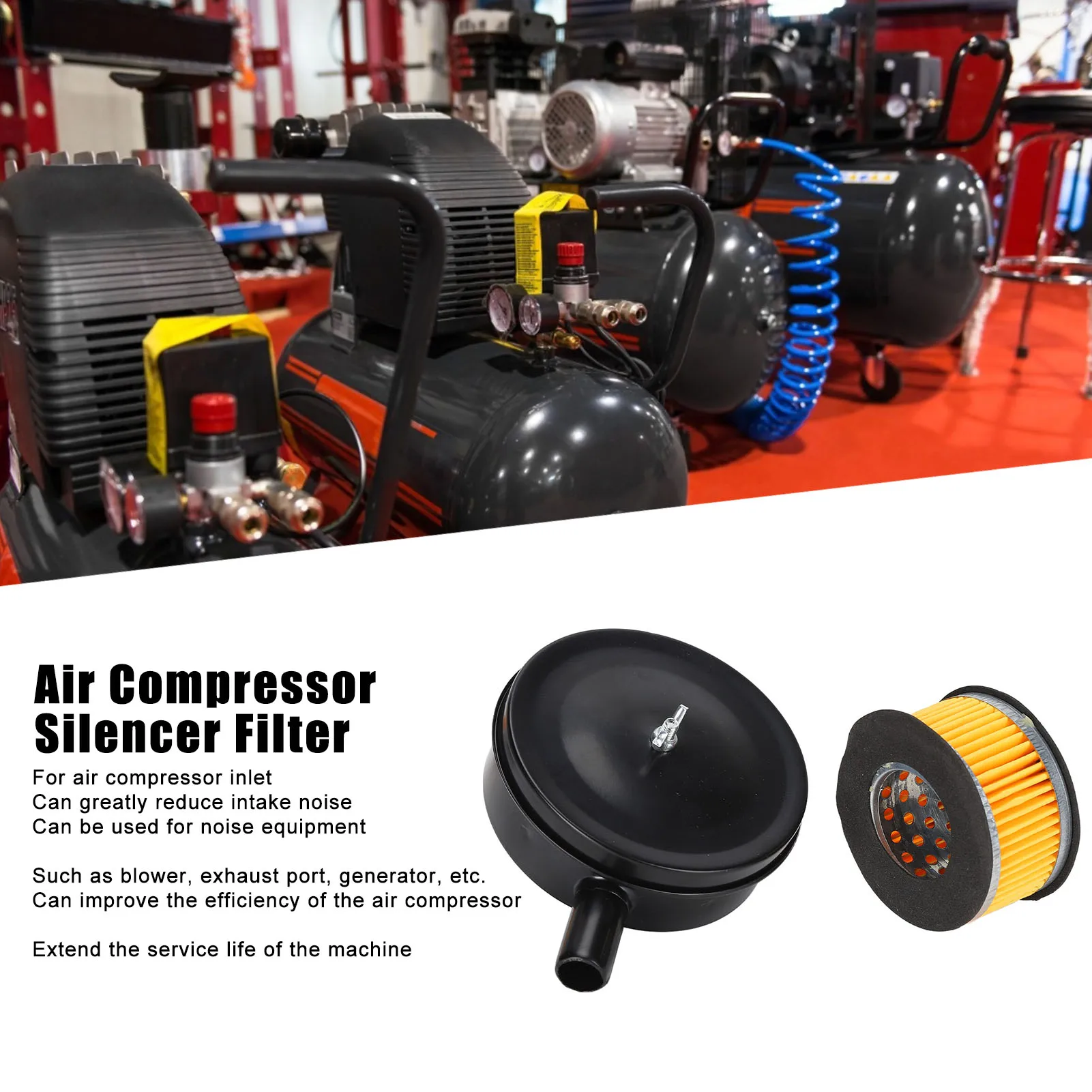 Air Compressor  Filter Air Compressor Silencer Filter Black Noise Muffler for Blowers Boilers Exhaust Ports Noise Muffler