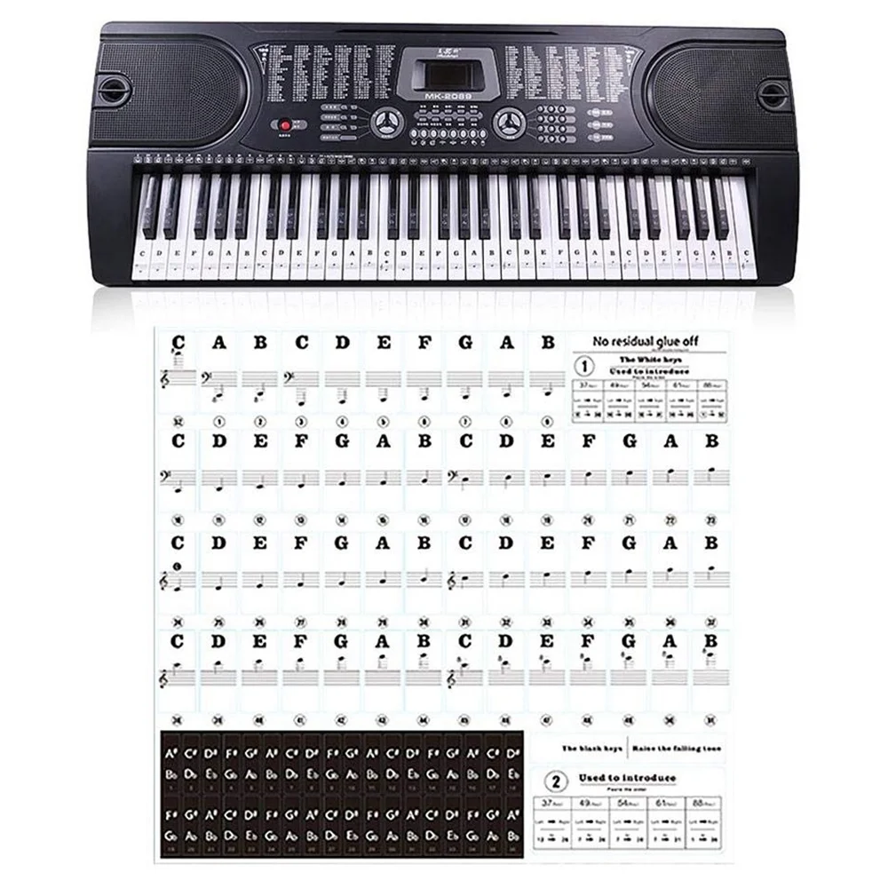 ABHT-88 Keys 61 Keys 54 Keys Transparent Piano Keyboard Stickers Electronic Keyboards Stickers Tabs Musical Notes Key Stickers