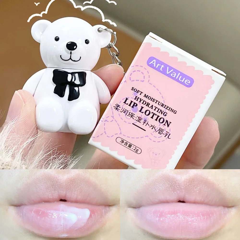 Waterproof Moisturizing Lip Glaze Lip Balm Cute Bear Keychain Liquid Lipstick Lasting Non-stick Cup Lip Gloss Tinted Lips Makeup