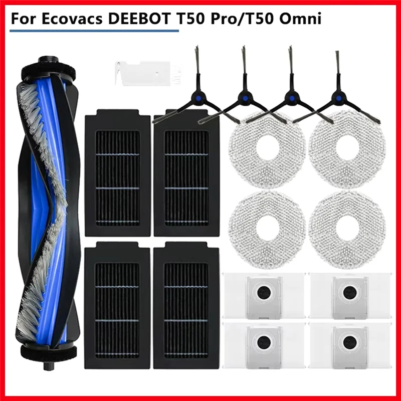 ABVI-подходит для ECOVACS T50 OMNI/T50 PRO OMNI/Ecovacs Deebot T50 Max, аксессуары, основная боковая щетка, фильтр, швабра, тканевый мешок для пыли