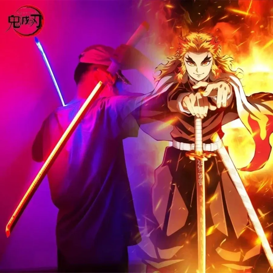 40in Glow Demon Slayer Katana Led Light Wood Mitsuri Sword Anime Cosplay Knife Real Size Japanese Katana Samurai Lightsabre Toy